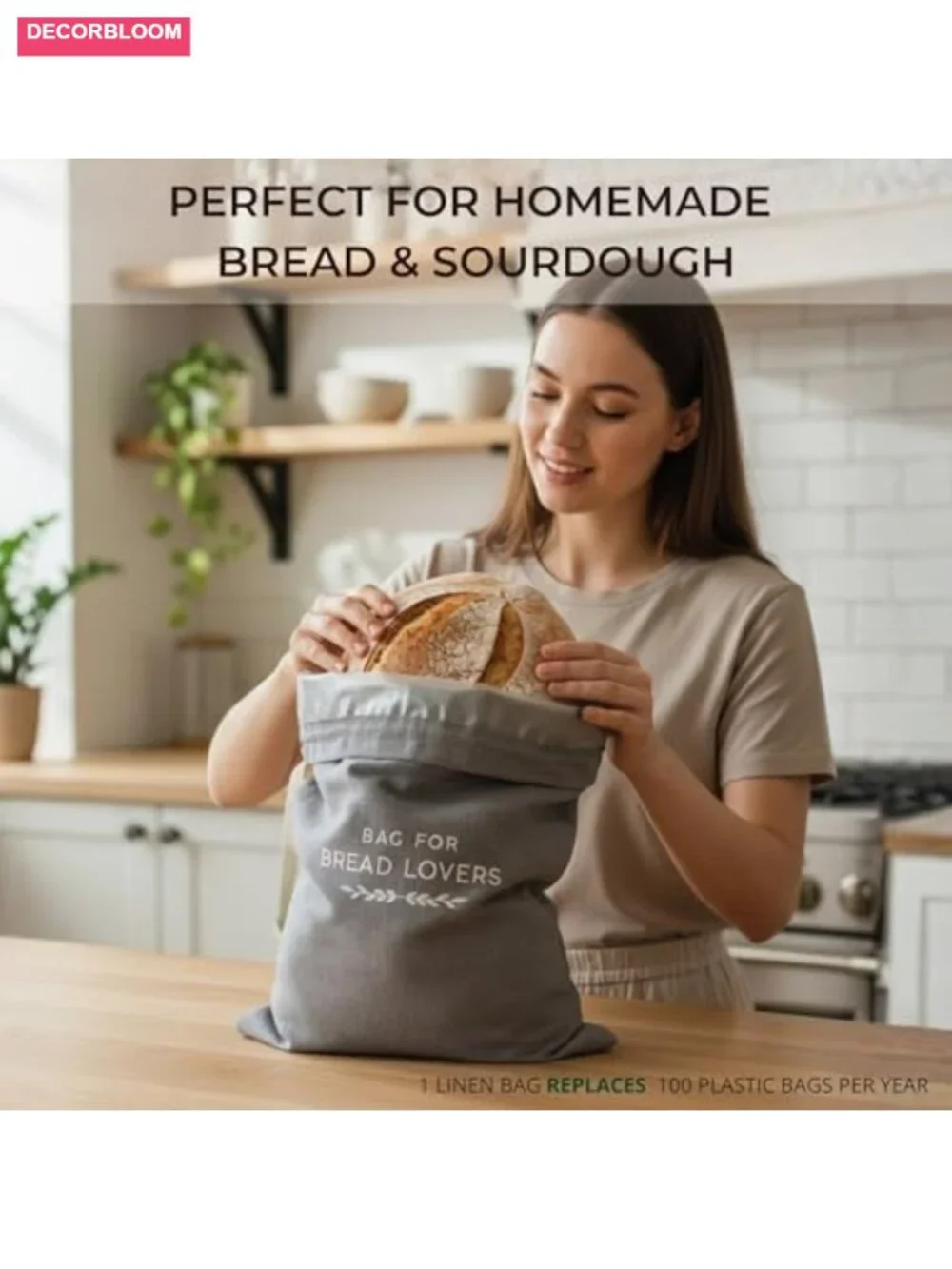 Linen Bread Storage Bags 2-Pack XXL Reusable Sourdough Bag with Drawstring TPU